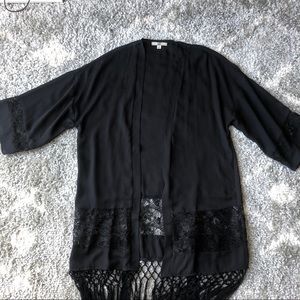 Black Lightweight Kimono with Fringe - Size Small